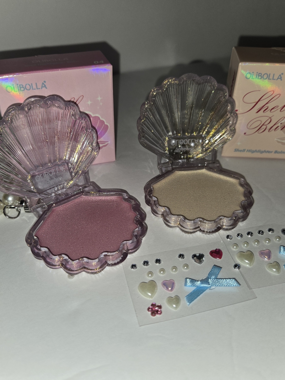 Olibolla Shell Shimmer Highlighter & Blush Duo - Pink & Champagne